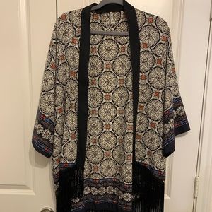 Fringe print kimono